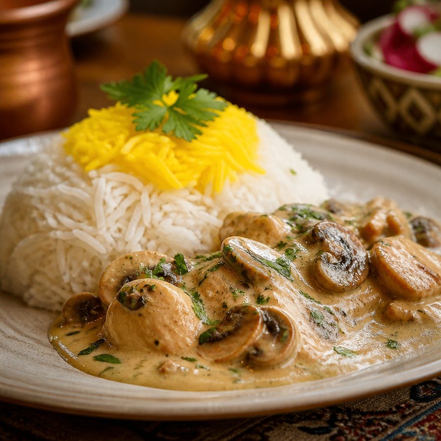 خوراک قارچ و مرغ